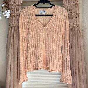 Flax Peach Ribbed V-Neck Top